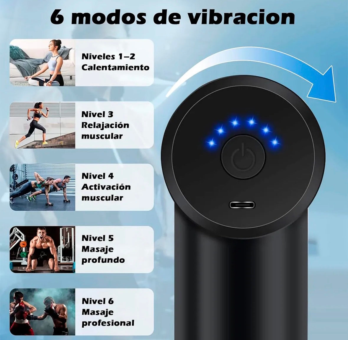 Pistola Masajeadora Muscular Portátil / 6 Niveles De Intensidad