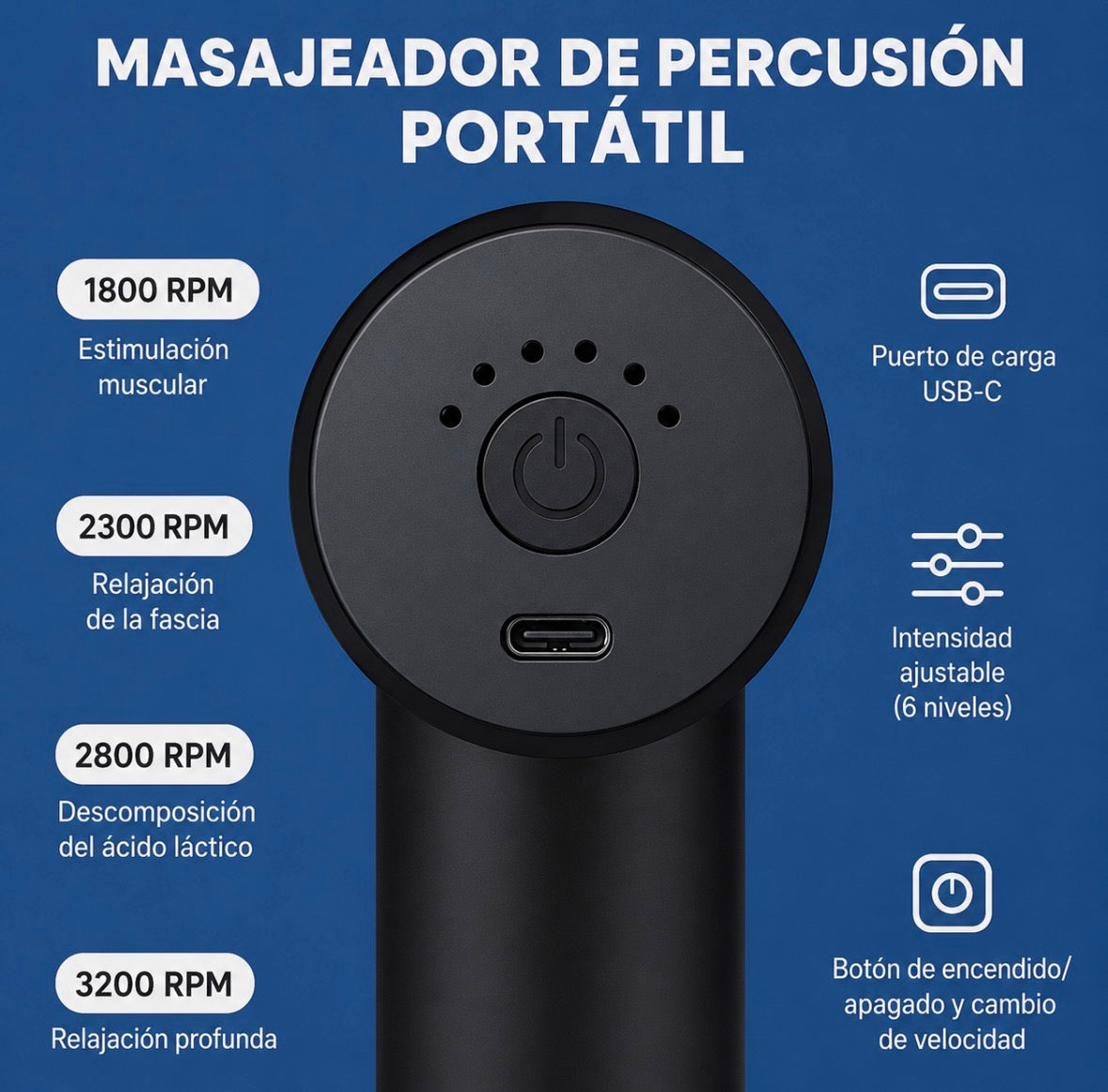 Pistola Masajeadora Muscular Portátil / 6 Niveles De Intensidad